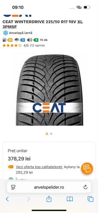 225/50R17 98V M+S Ceat 6,3mm iarna