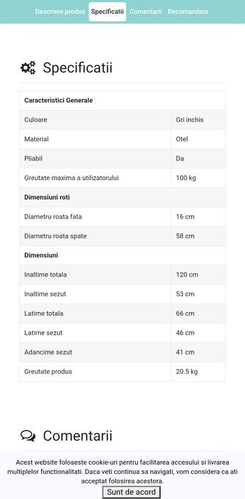 Scaun cu rotile pliabil, cu vas de toaleta detasabil