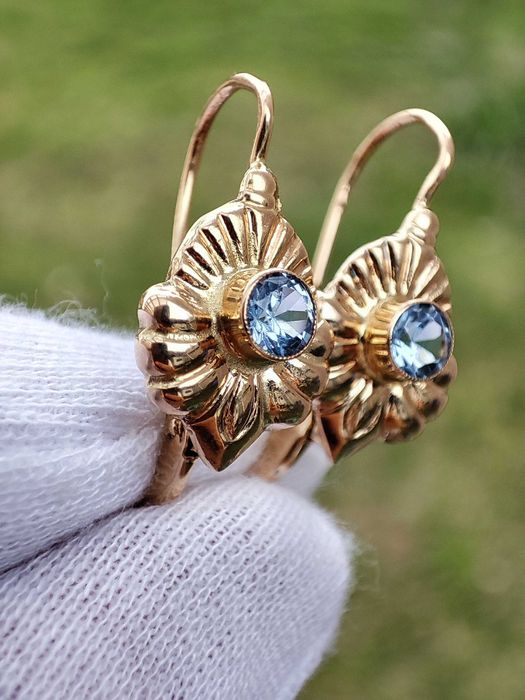 Cercei Aur 14K Ungaria Cu Topaz Albastru +
