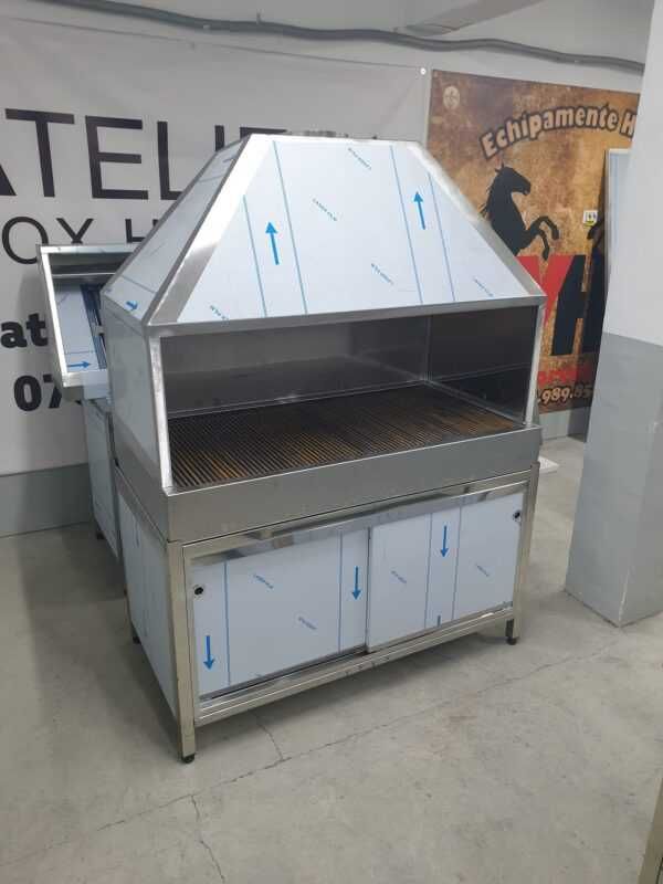 Gratar inox carbuni cu hota si dulap 1350x700x1800mm