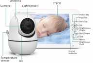 Video Baby Monitor cu 2 camere si ecran 7 Inch, baterie 4000mah