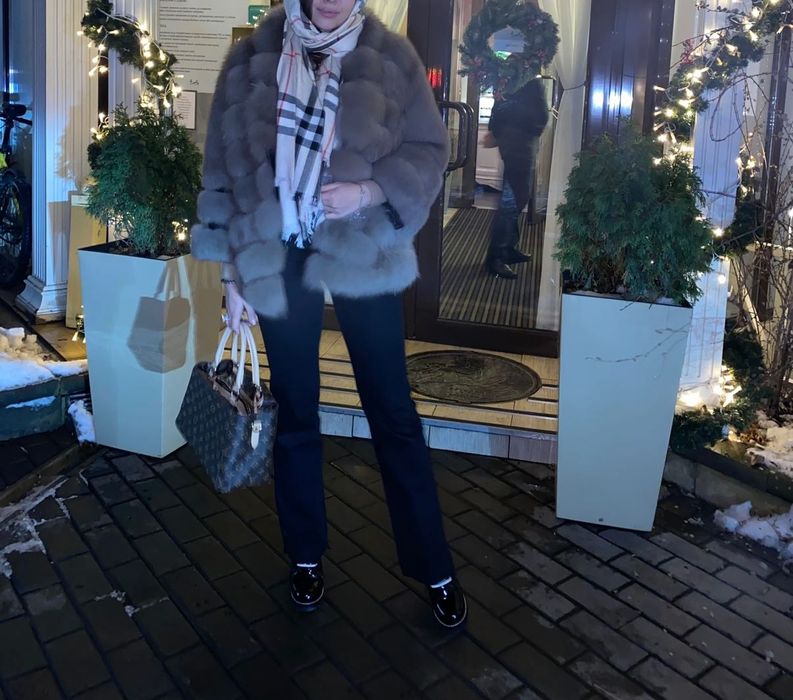 haină autentică din blană de vulpe arctică naturala