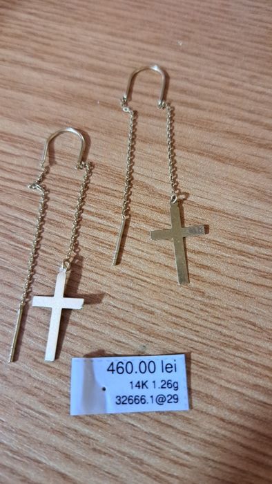 Cercei aur lungi cruciuliță