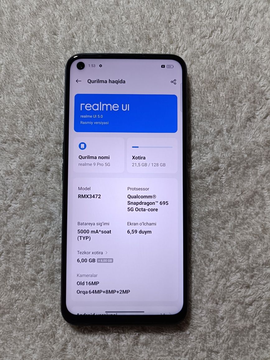 Realme 9 pro 5G 6+6/128 gb IDEAL