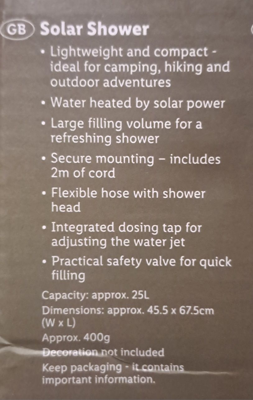 Rezervor solar pentru camping 25 litrii