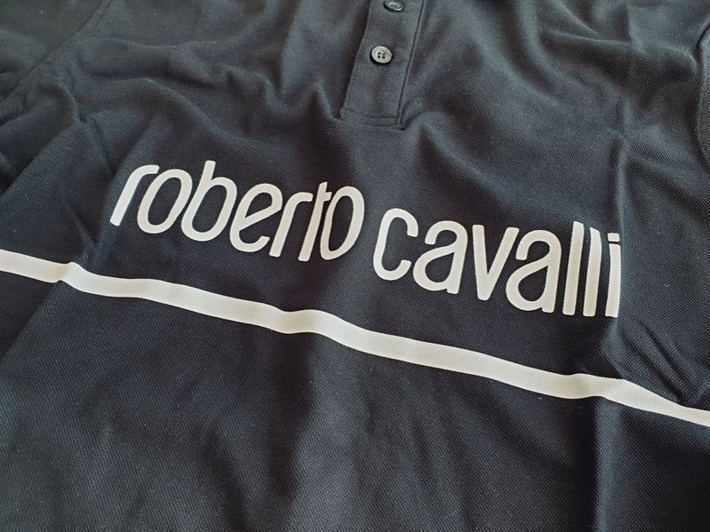 ПРОМО Roberto Cavalli-XL и XXL-Оригинална мъжка черна  тениска с яка