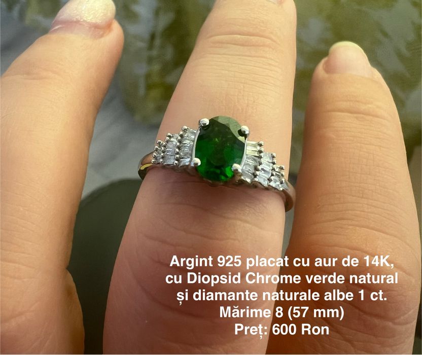 Inel Argint 925 placat cu Aur 14K – Diopsid Chrome & Diamante – 1.00ct
