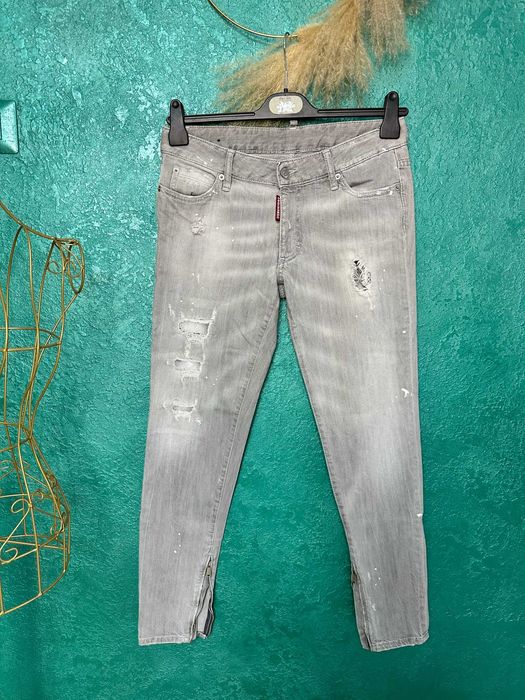 Blugi DSQUARED2 gri, mărimea 42 (S) cu fermoare argintii