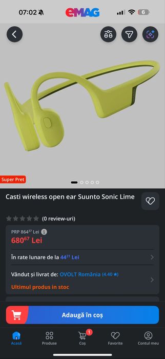 Casti wireless open ear Suunto Sonic Lime NOU SIGILATE