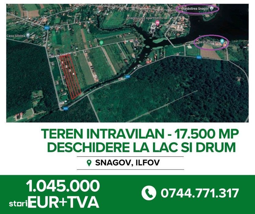 SNAGOV, Teren intravilan - 17.500 mp - DESCHIDERE LA LAC SI DRUM