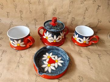 Три Уши керамика, арт керамика чаши за кафе, пепелник и захарница