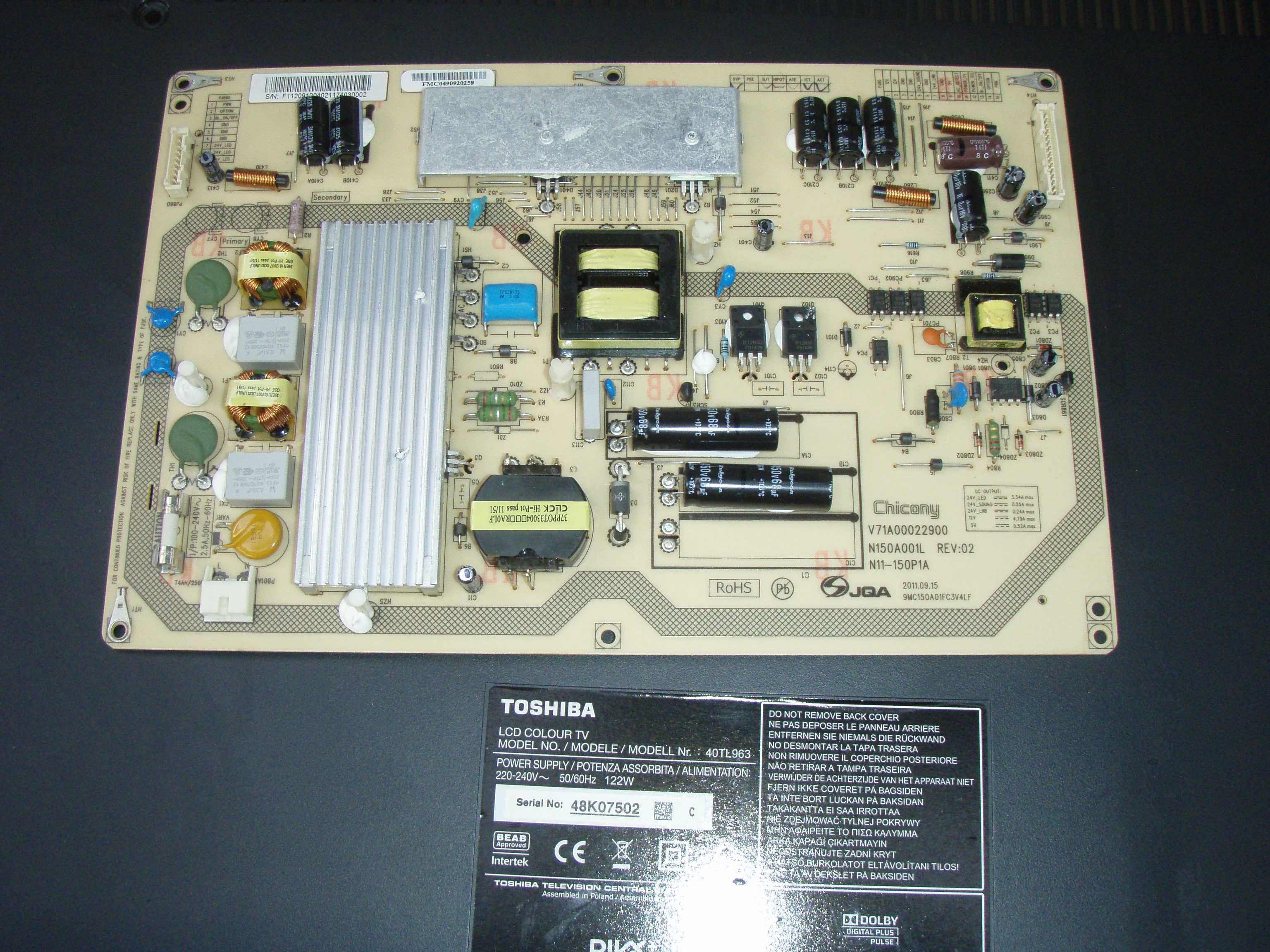 pb V28A001396A1 sursa V71A00022900 driver L400H2-2EB Toshiba 40TL963