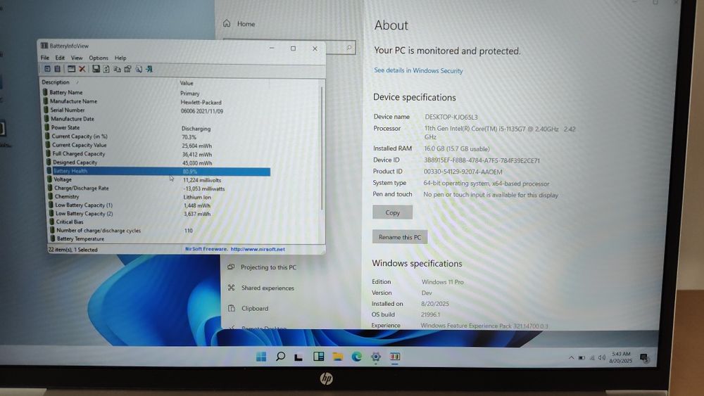 Laptop 15,6 HP Probook 450 G8 Intel i5 1135G7, 16 GB Ram, SSD 256 GB