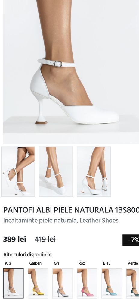 Pantofi dama din piele, culoare: alb imaculat, masura:36