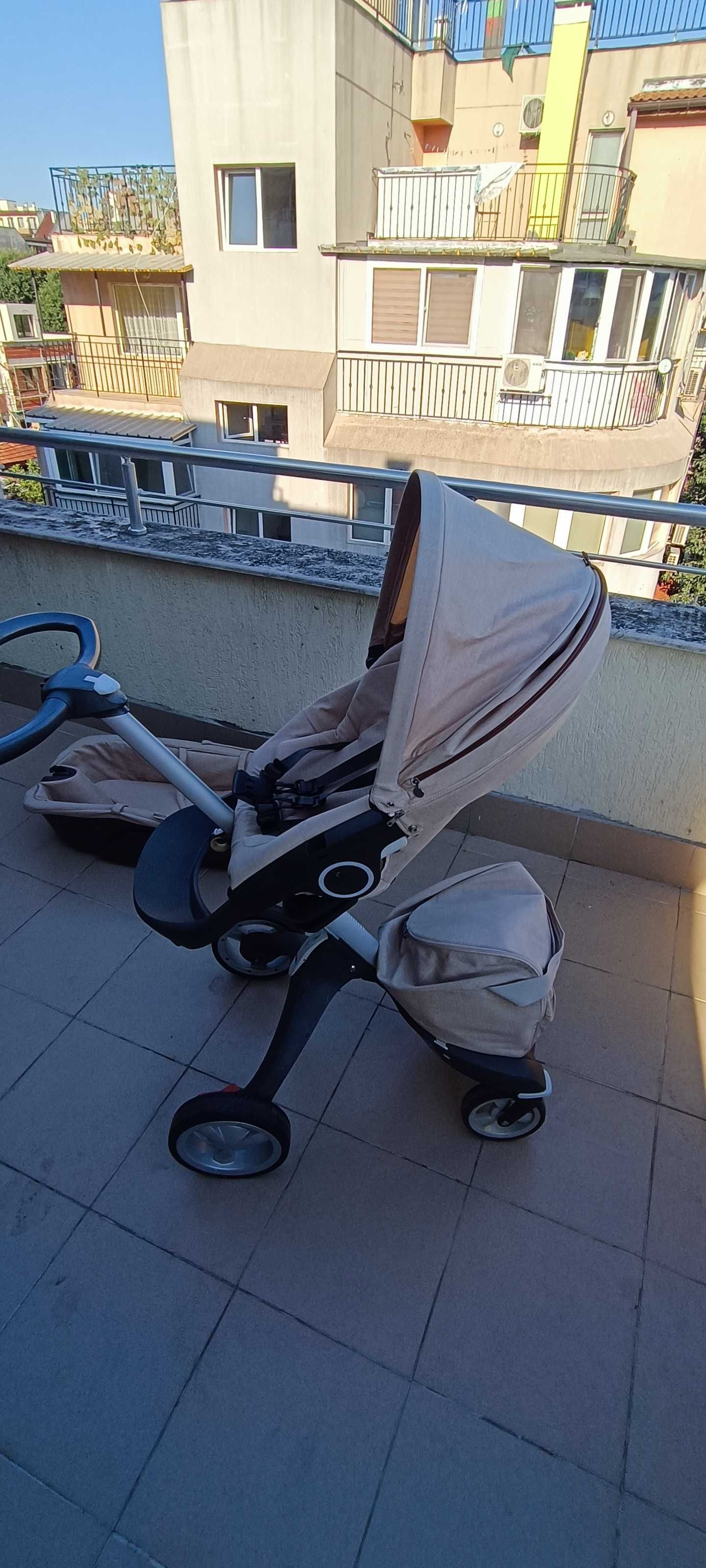 Детска количка Stokke Xplory X Stroller + Кош за новородено в бежово