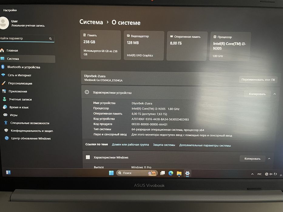 Asus vivobook noutbuk holati ideal