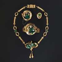 (PROMOTIE)Set bijuterii antique, aur 18k, 4 piese, Franta, certif.