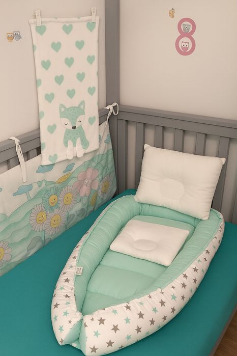 Cos bebe Baby nest Cocoon Galaxy Mint + pernă + pătură