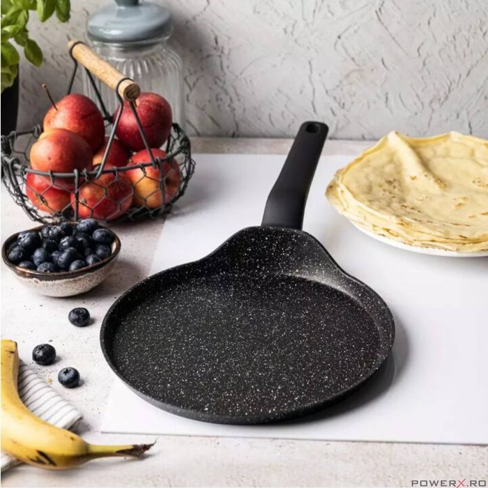 Tigaie pentru clatite, din aluminiu turnat, marmorata, neagra, 24cm,