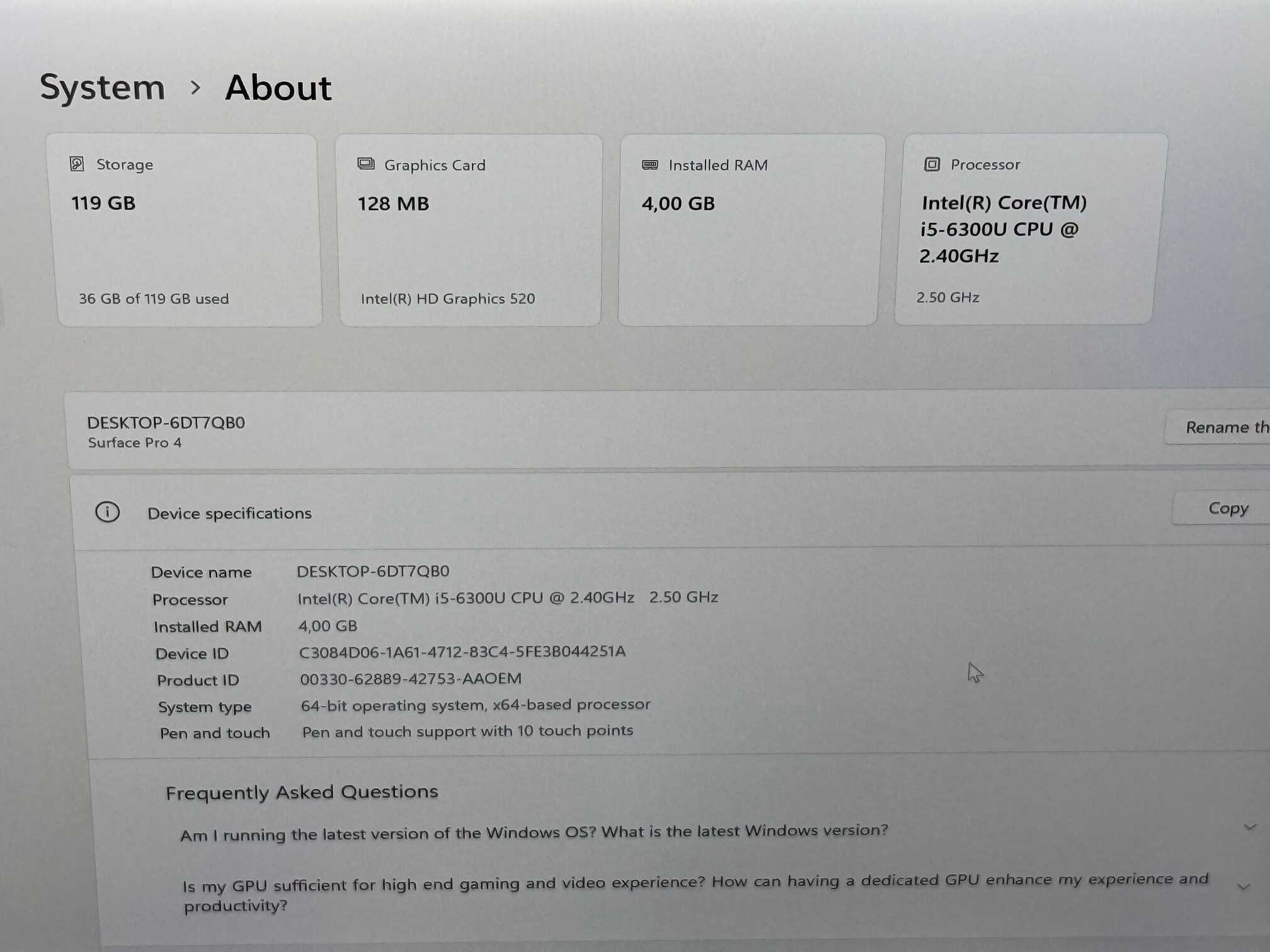 Microsoft Surface Pro 4 i5 6th/4RAM/128SSD