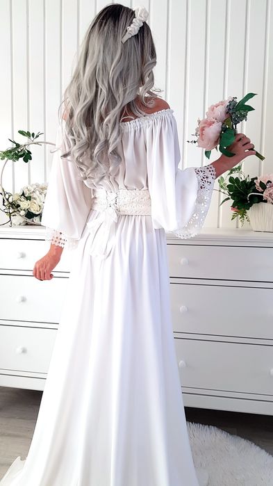 OCAZIE!!! Rochie NOUĂ lungă alba ocazie, cununie, nunta, marime XS-S