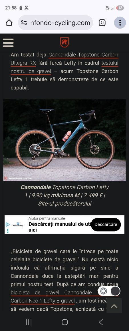 Bicicleta gravel Cannondale Topstone Carbon Lefty 1