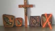 Crucifix/icoană veche din lemn și  bronz