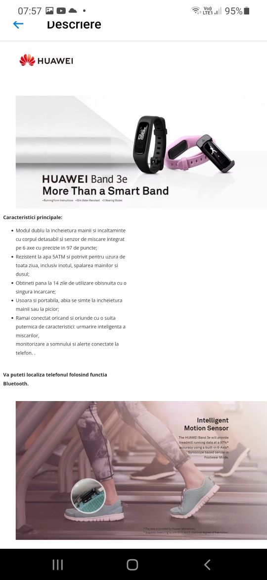 Brățară fitness Huawei Band 3e, negru, mov