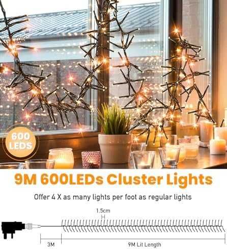 Нови Декоративни LED лампички с таймер, дистанционно, 9 м, 600 LED