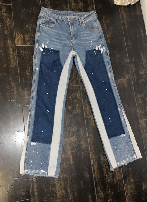 Jeans Blugi Unici Evazați/Drepti cu Buzunare Laterale