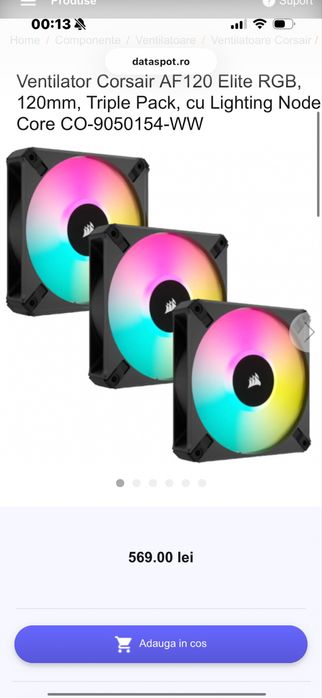 3 ventilatoare Corsair AF120 Elite RGB din AIO H150i Elite noi