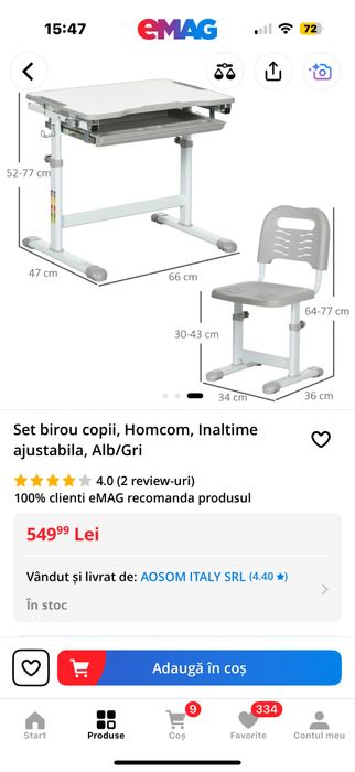 Birou copii reglabil pe inaltime