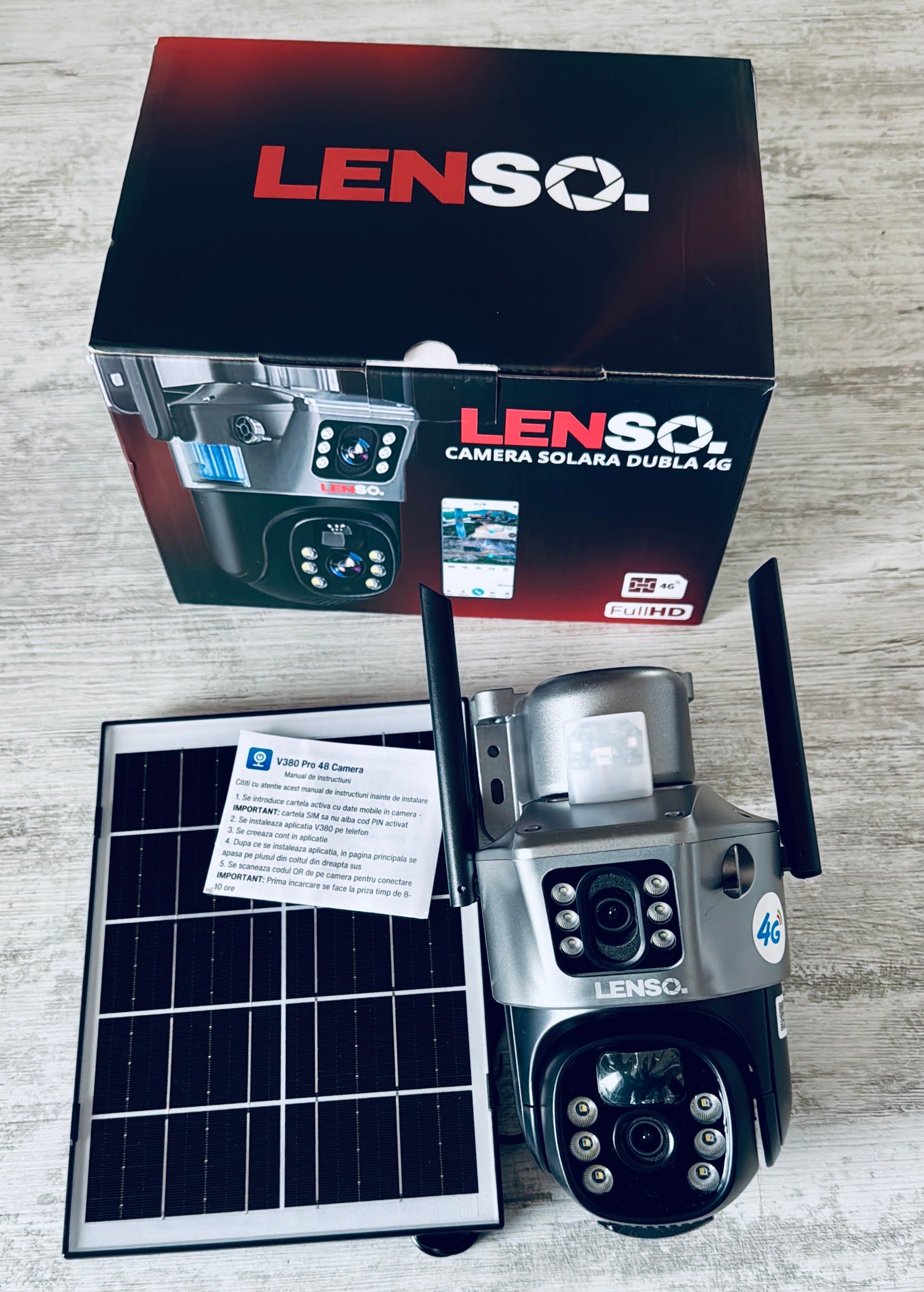 Camera Supraveghere LENSO 4G Dubla + CARD 128 GB