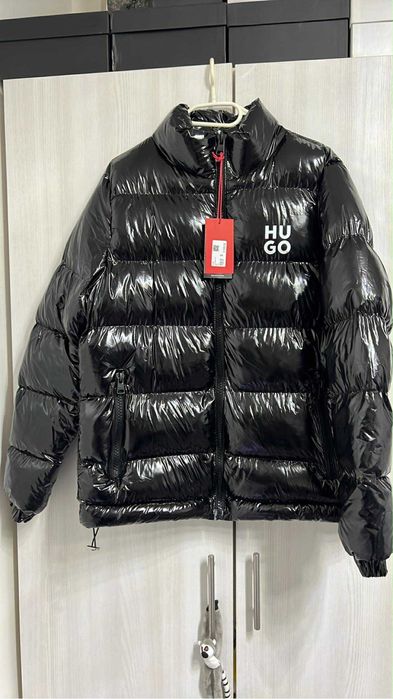 Geacă puffer bărbați premium neagră lucioasă – S
