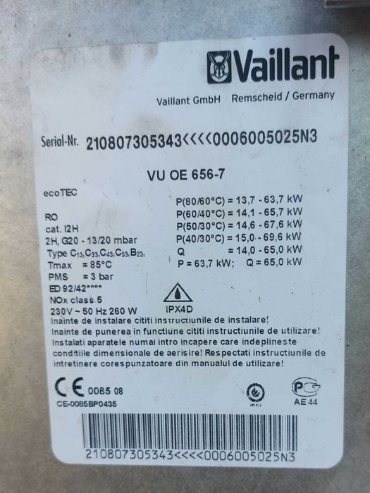 Dezmembrez centrala VAILLANT 656-7 de 60 kw.