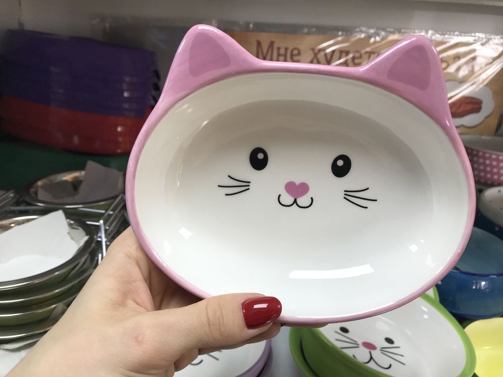 Керамическая миска для кошек! Веселые мордашки!