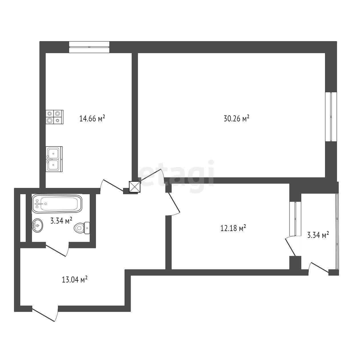 2-комн. квартира, 76м², 5/6 этаж