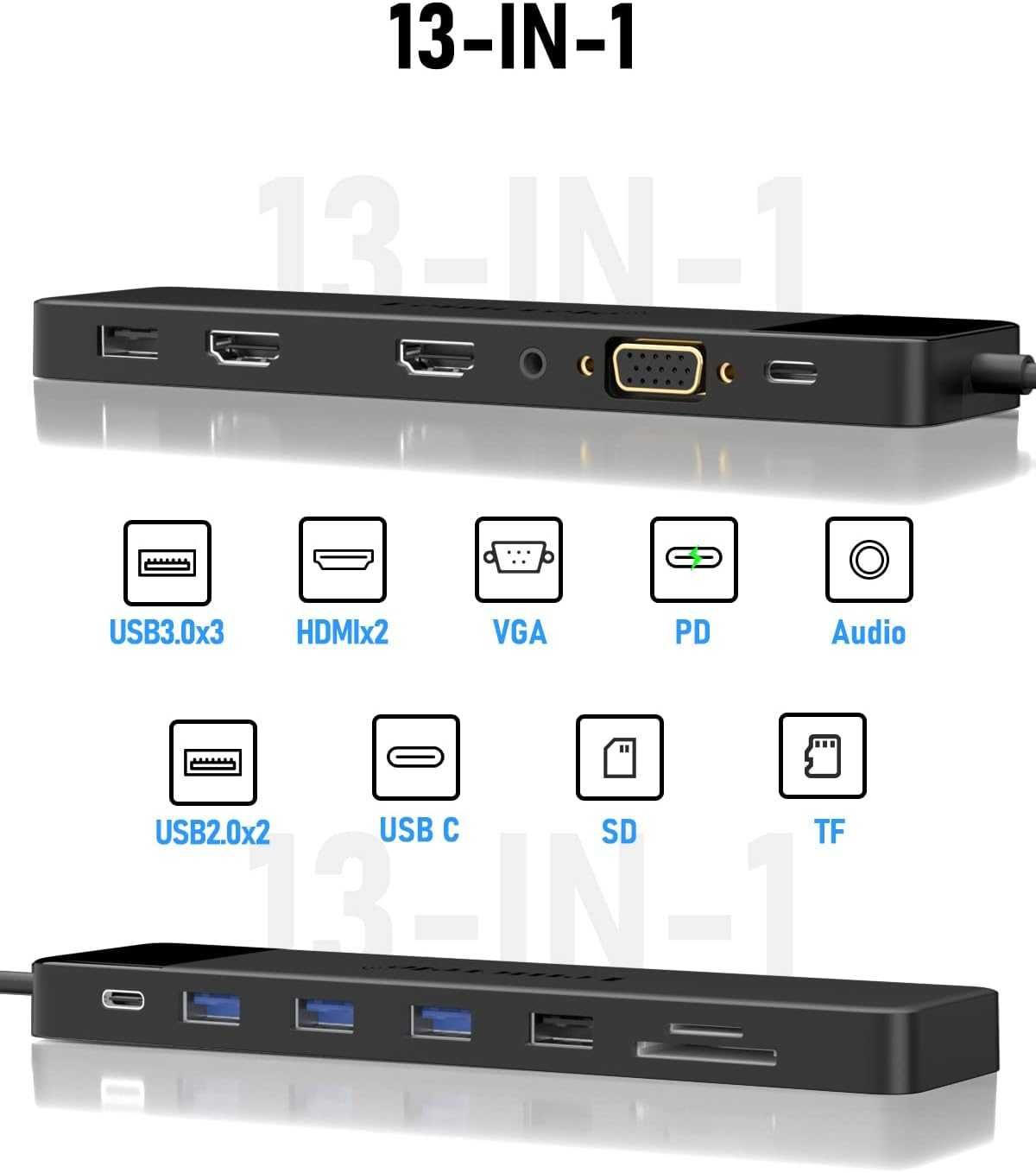 НОВ USB C хъб Lemorele 13 в 1 USB C троен монитор - 2 HDMI 4K, VGA...