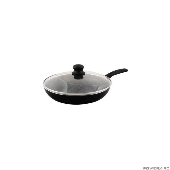 Tigaie din aluminiu cu capac, marmorata, 20 cm, negru, KingHoff