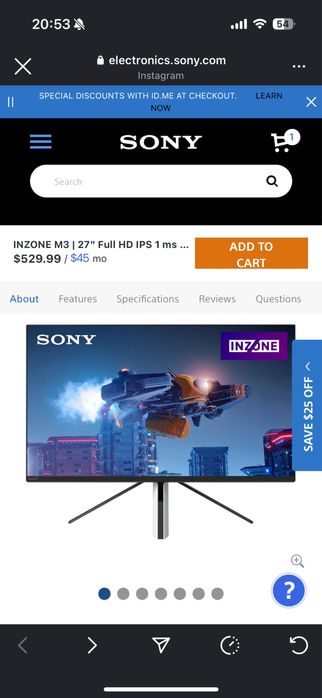 Sony INZONE M3 | 27" Full HD IPS 1ms 240Hz HDR Монитор за гейминг