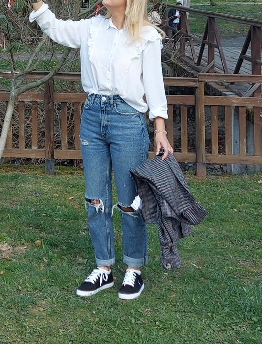 Дамски дънки Зара с висока талия