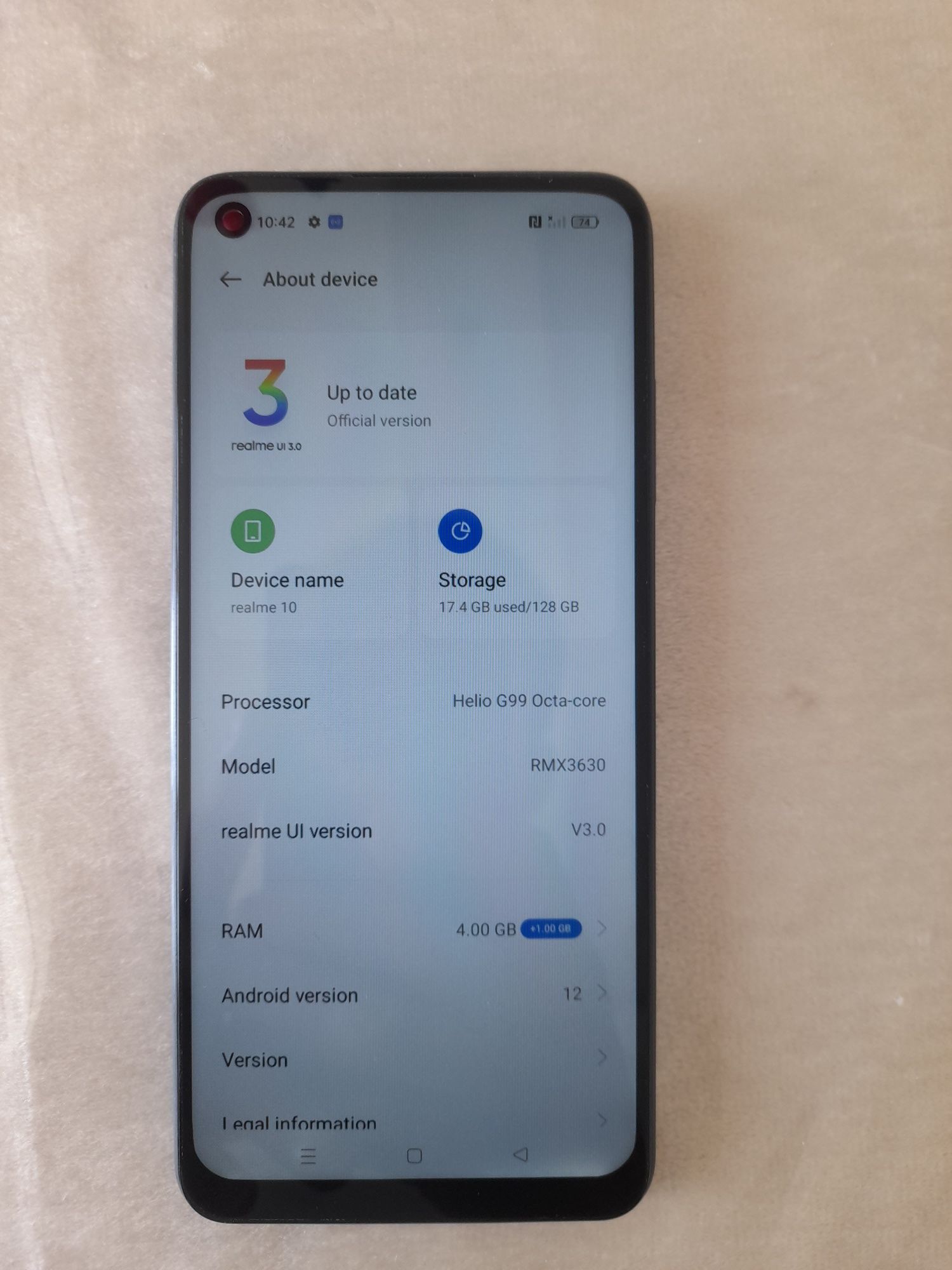 Realme 10 4\128gb Model: RMX3630 Ideal