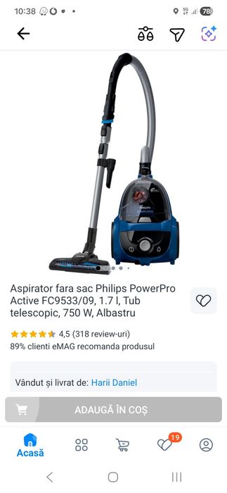 Aspirator fara sac Philips PowerPro 1700w
