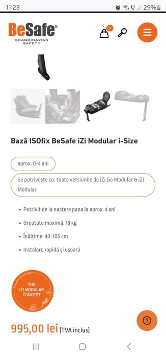 Scaun auto copii BESAFE 6l-4ani+baza ISOFIX