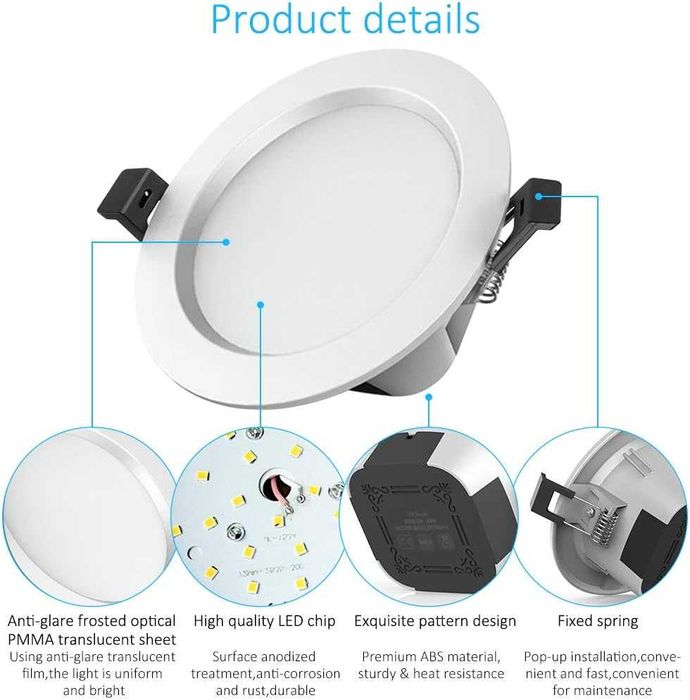 Set 4 Spoturi LED încastrate WiFi 15W 1200LM RGBCW,Bluetooth,Smart