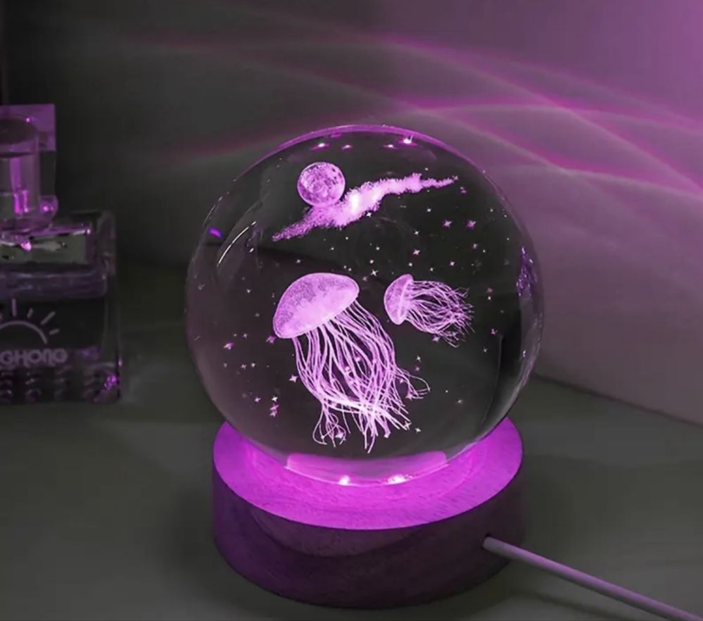 3D Декоративна LED Лампа с Медузи – Кристална Топка
