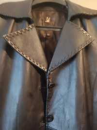 Пальто кожанное на подкладке черного цвета