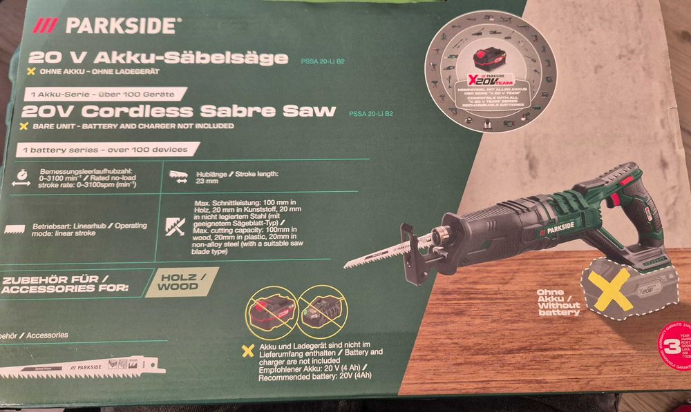 20V Parkside акумулаторен саблен трион, НОВ с гаранция