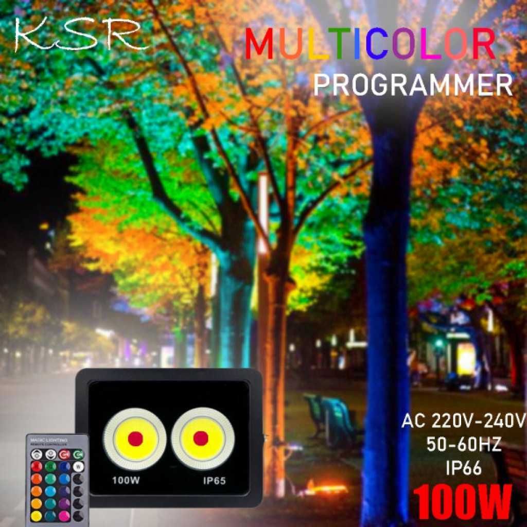 Интелигентен LED прожектор с дист., 100W, разл. светлини (multicolor)