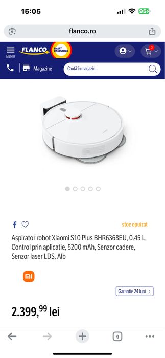 Aspirator robot Xiaomi S10 Plus BHR6368EU, 0.45 L, 5200 mAh